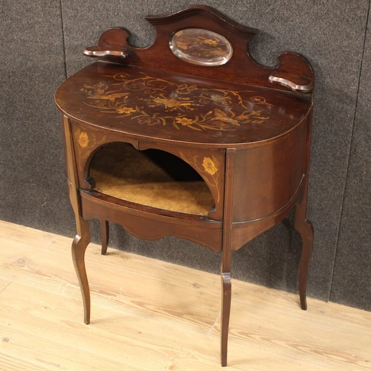 English inlaid vanity table in mahogany, maple and fruit woods, 1920s 1190843