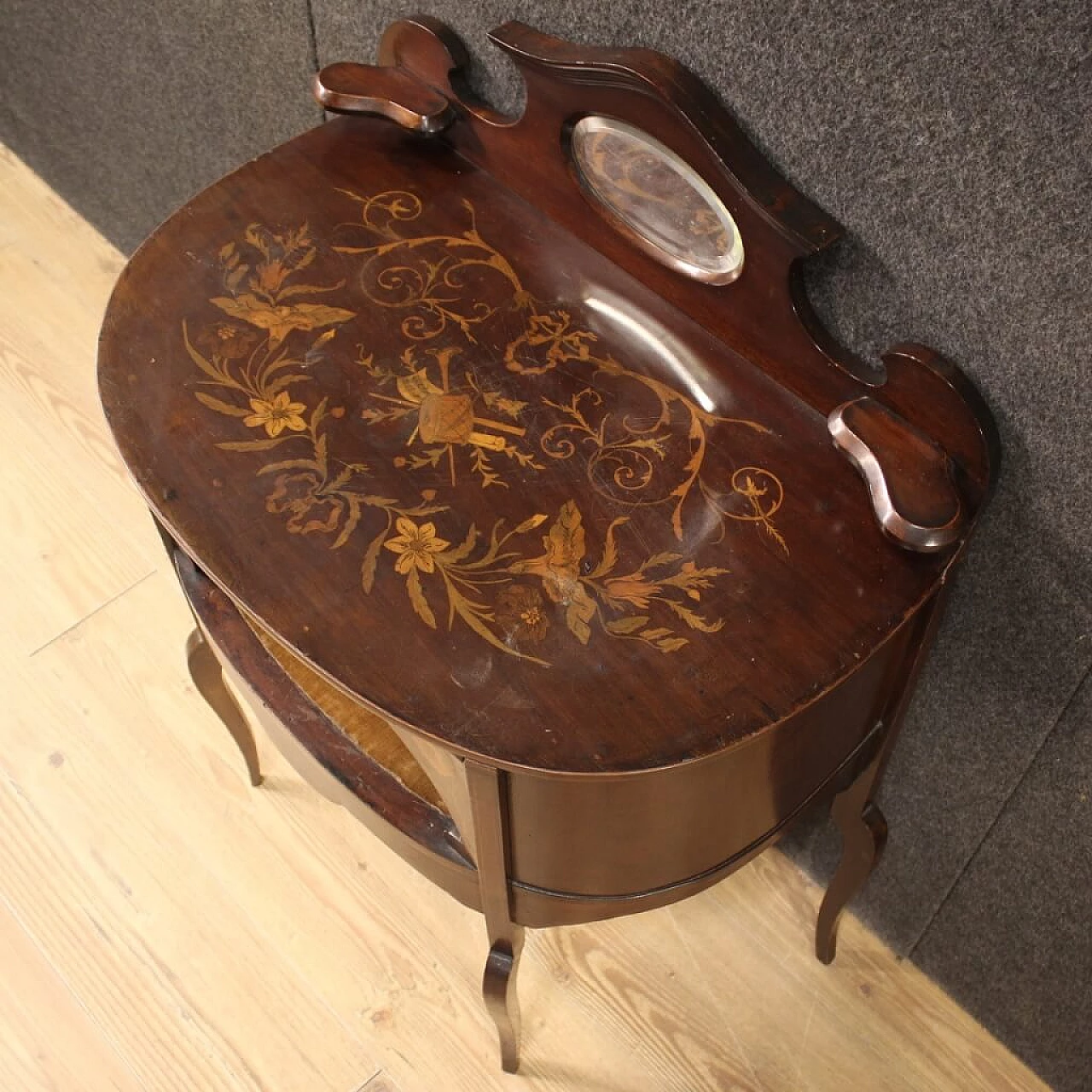 English inlaid vanity table in mahogany, maple and fruit woods, 1920s 1190844