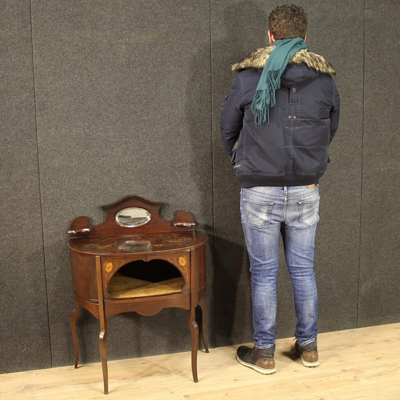 English inlaid vanity table in mahogany, maple and fruit woods, 1920s 1190852