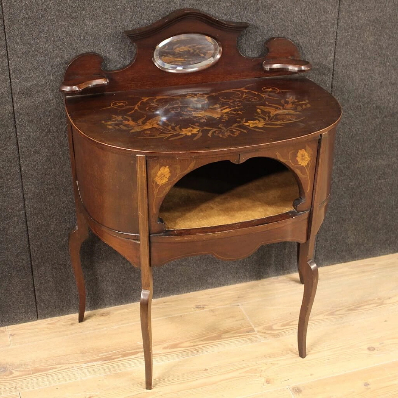 English inlaid vanity table in mahogany, maple and fruit woods, 1920s 1190853