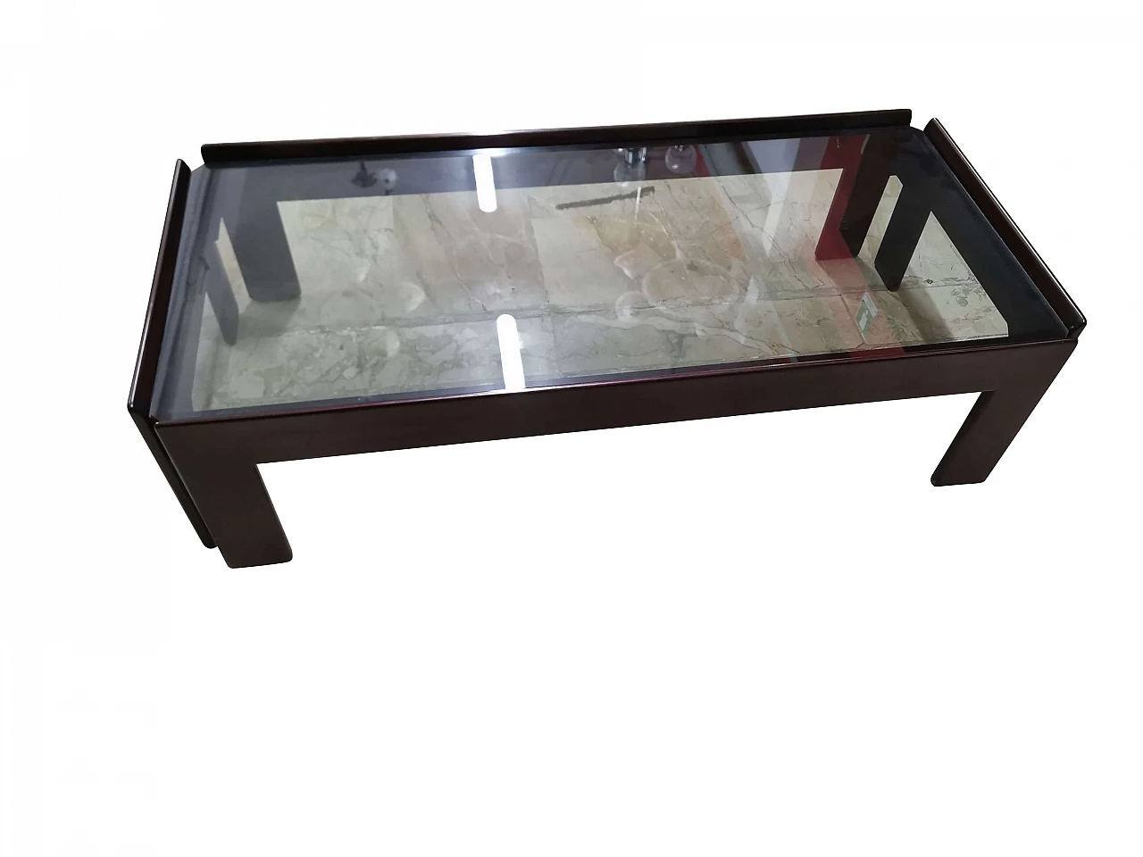 Tavolino in legno e vetro fumè di Tobia e Afra Scarpa, anni '70 1191424