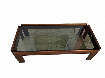 Coffee table in wood and smoked glass by Tobia and Afra Scarpa, 1970s