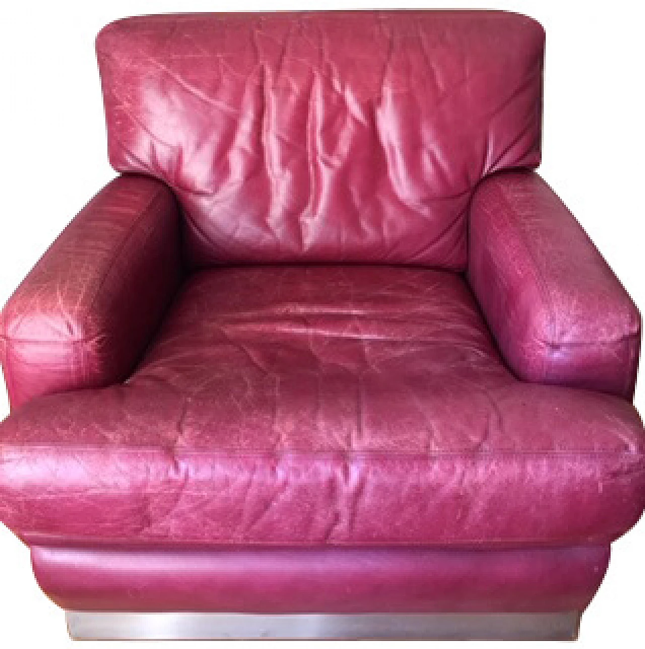 Sofa and pair of armchairs in burgundy leather by Roche Bobois, 1980s 1191679