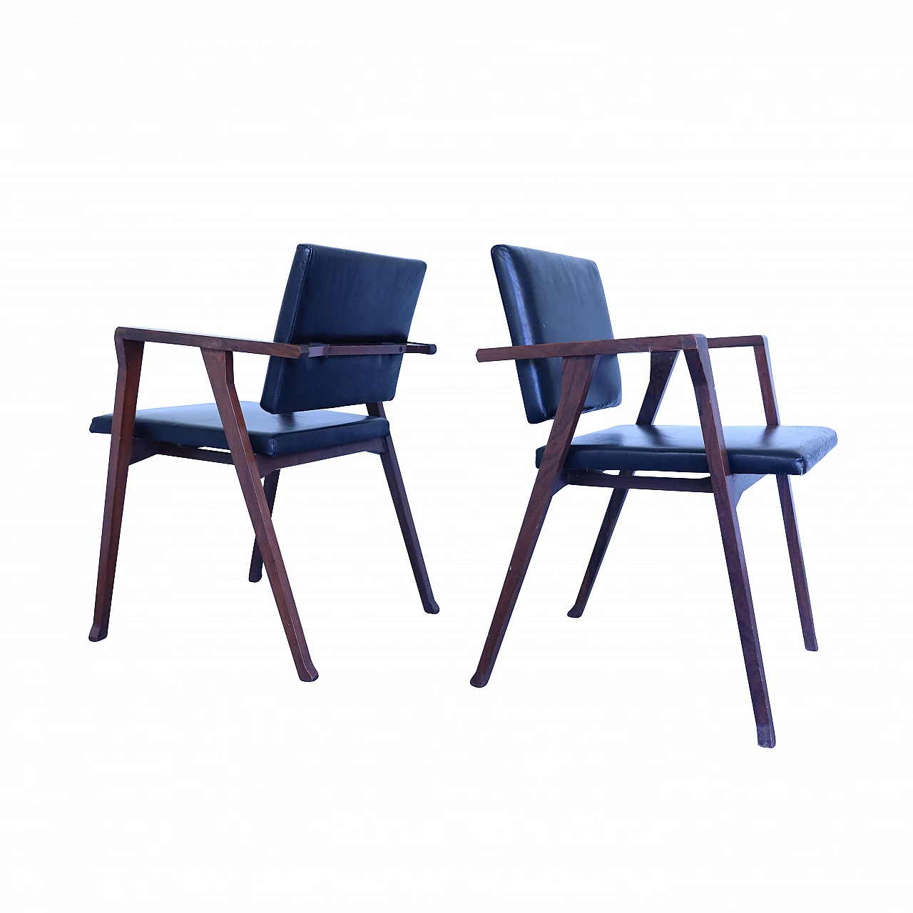 Pair of Luisa armchairs by Franco Albini in leather and rosewood, 1950s 1191688