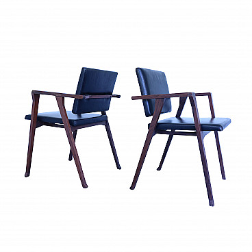 Pair of Luisa armchairs by Franco Albini in leather and rosewood, 1950s