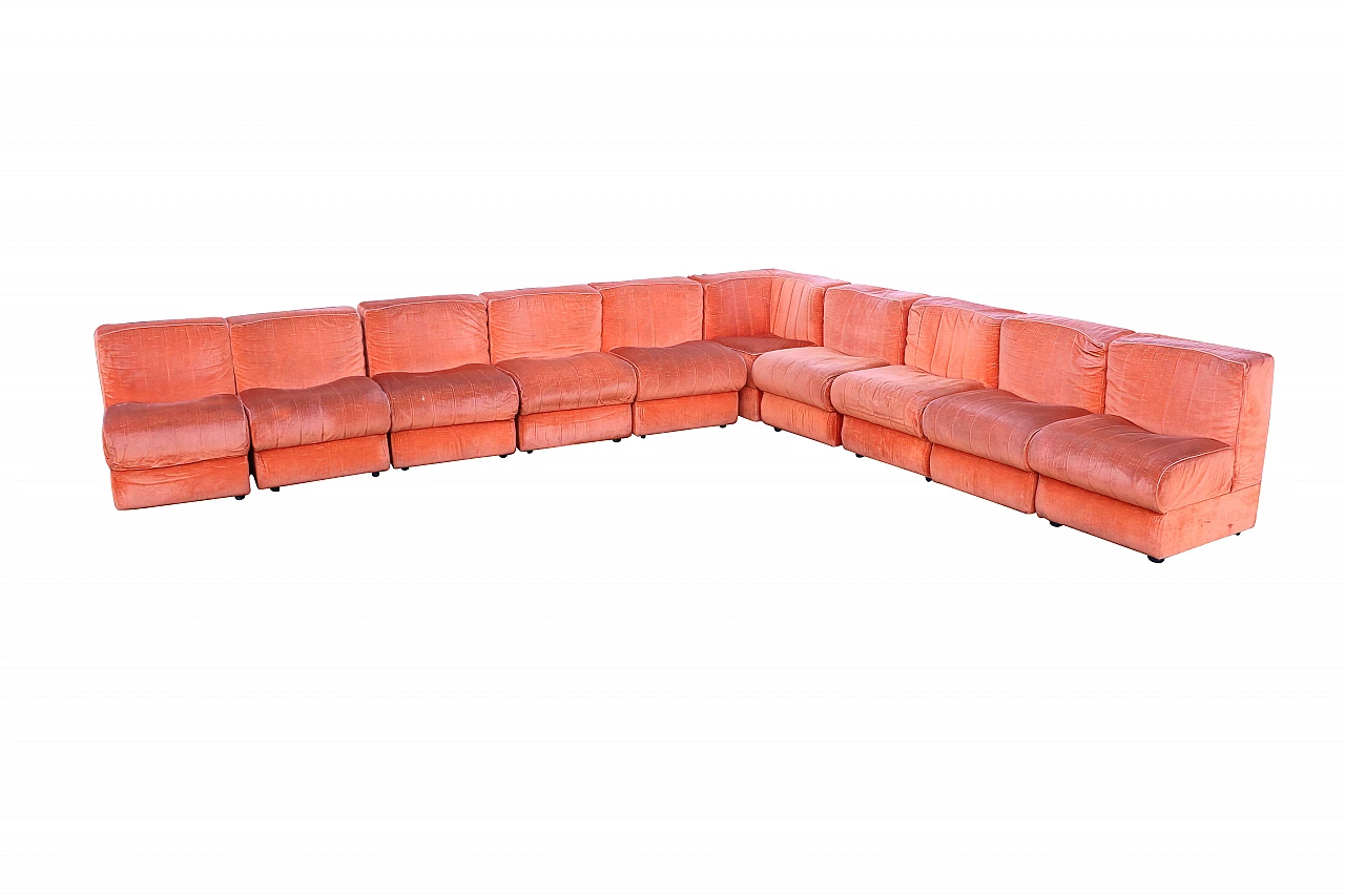 Modular sofa in orange velvet, 60s 1191854