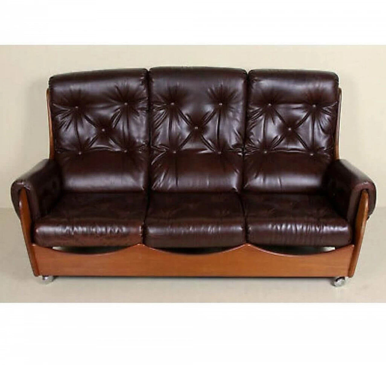 English leather and teak sofa by G. Plan, '70s 1191899