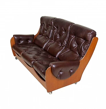 English leather and teak sofa by G. Plan, '70s