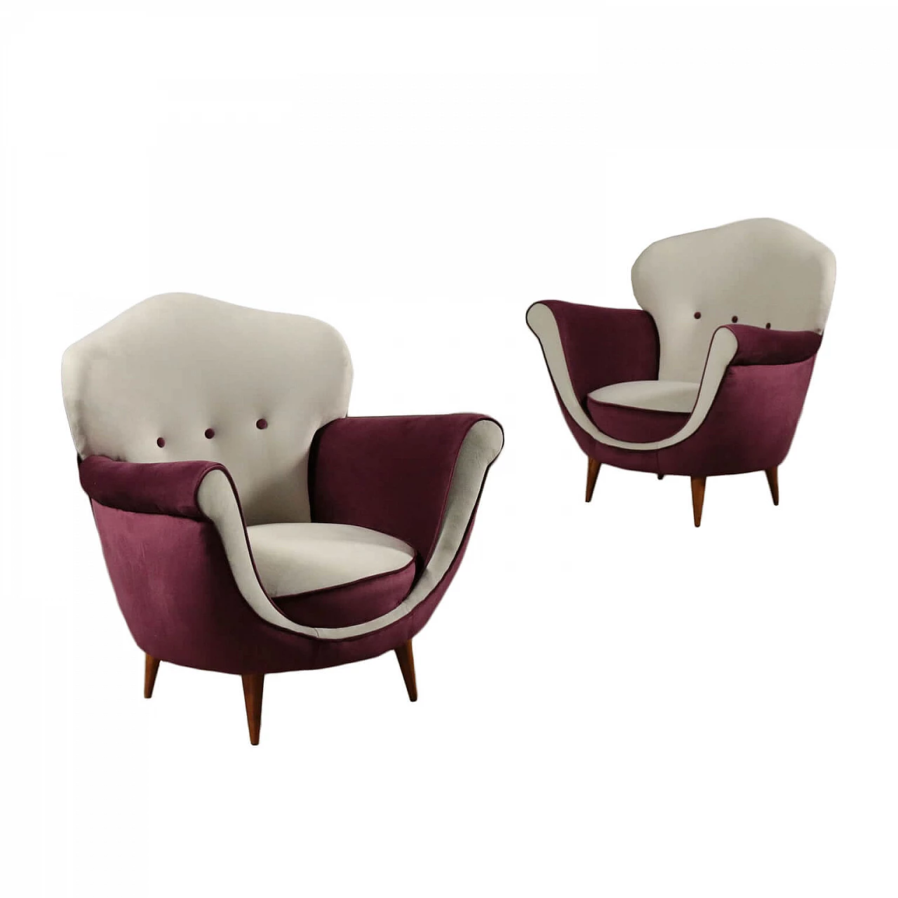 Pair of velvet armchairs, 50s 1192116