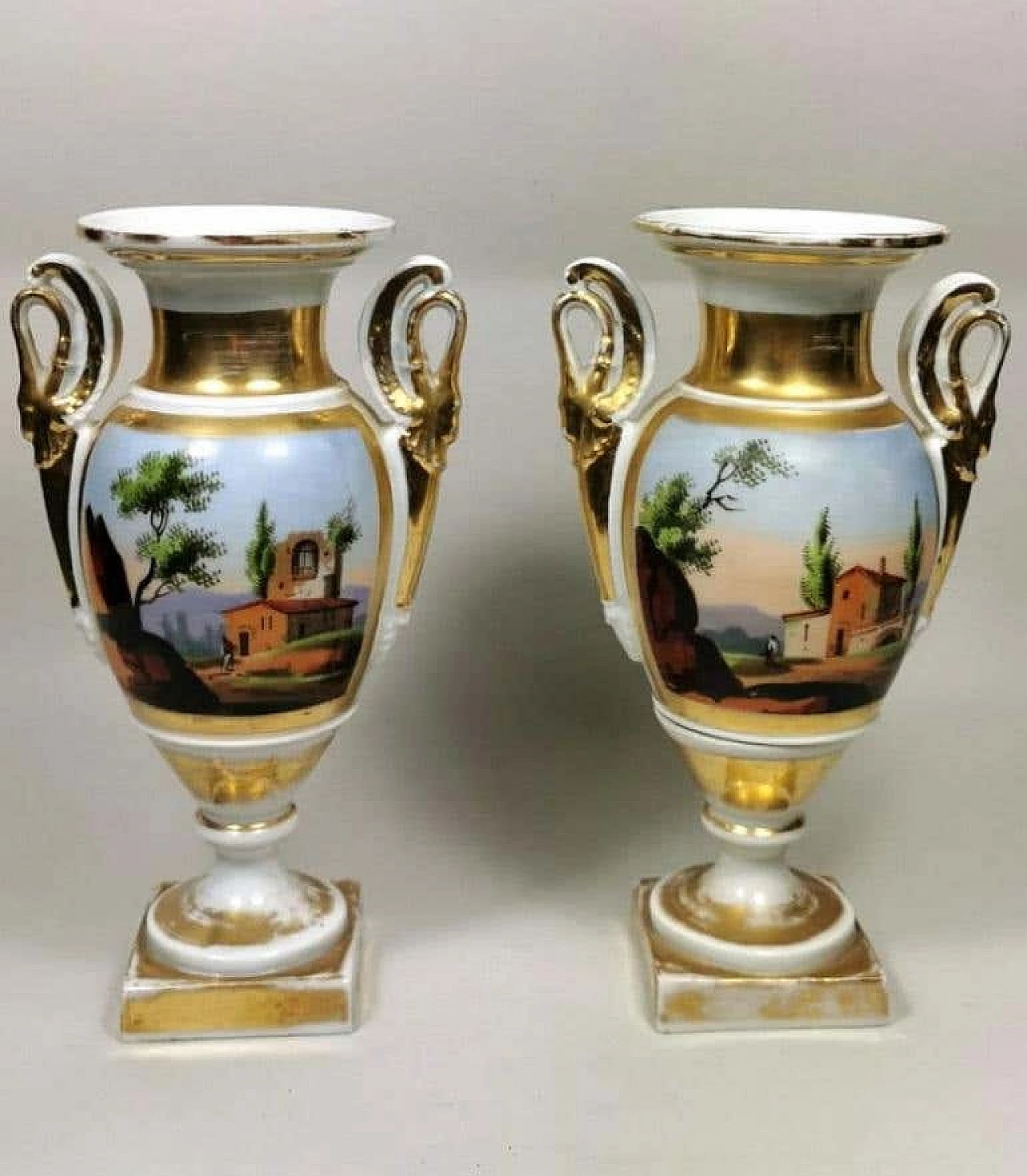 Pair of hand painted Napoleon III vases in porcelain de Paris, 19th century 1192315