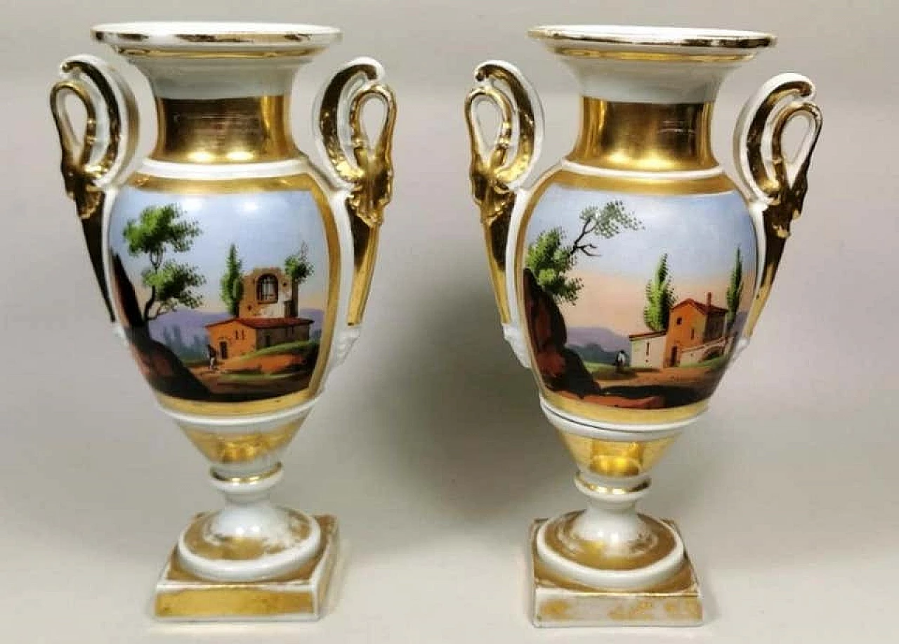 Pair of hand painted Napoleon III vases in porcelain de Paris, 19th century 1192316