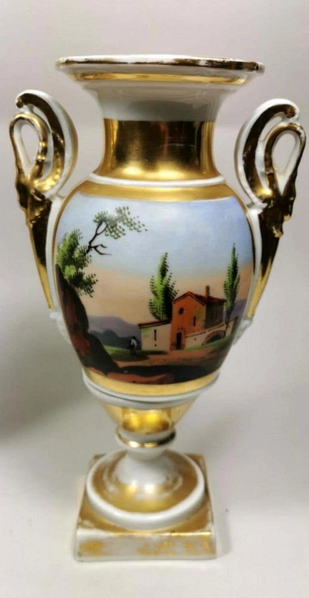 Pair of hand painted Napoleon III vases in porcelain de Paris, 19th century 1192318