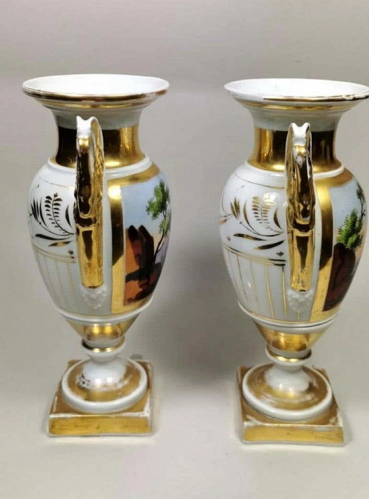 Pair of hand painted Napoleon III vases in porcelain de Paris, 19th century 1192321