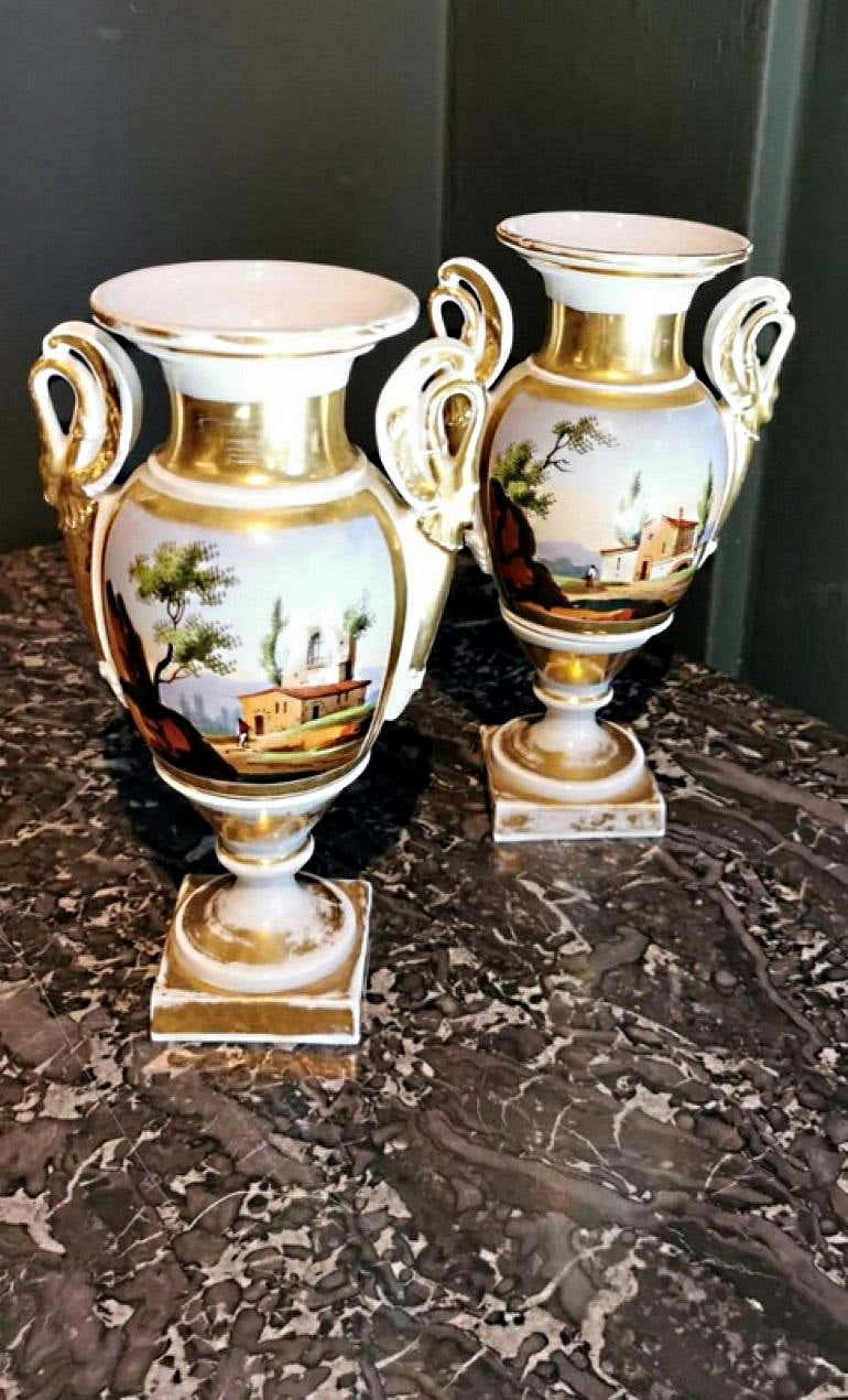 Pair of hand painted Napoleon III vases in porcelain de Paris, 19th century 1192326