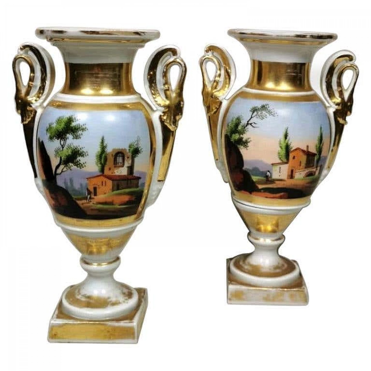 Pair of hand painted Napoleon III vases in porcelain de Paris, 19th century 1192329