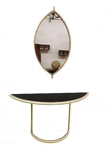 Console in lacquered metal with mirror by Tommaso Barbi, 70s