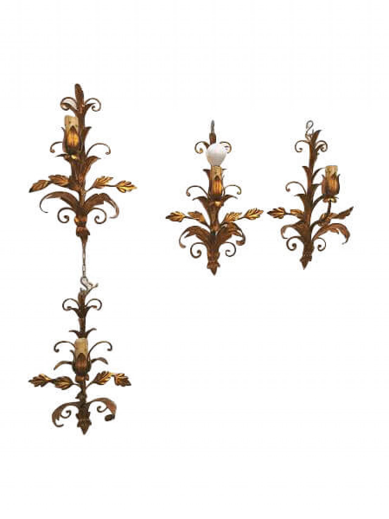 4 Gilded wrought iron wall sconce with acanthus leaves 1192393