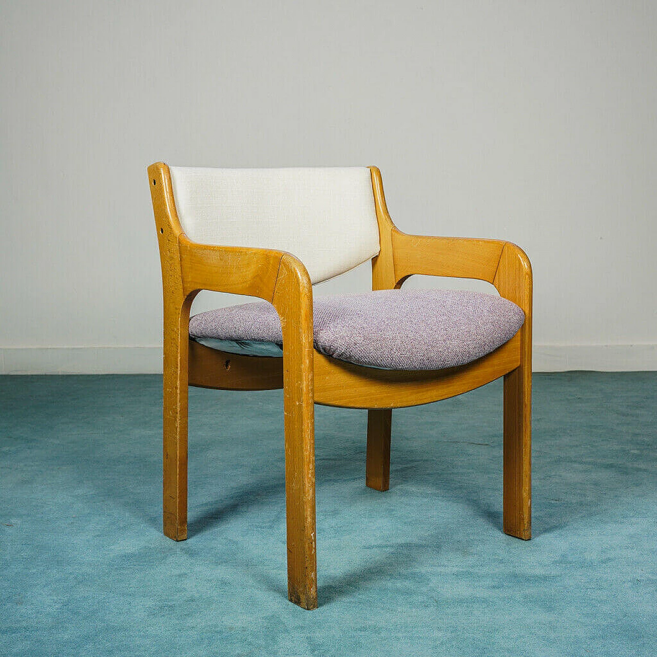 Pair of chairs in wood and lilac fabric, 70s 1192489