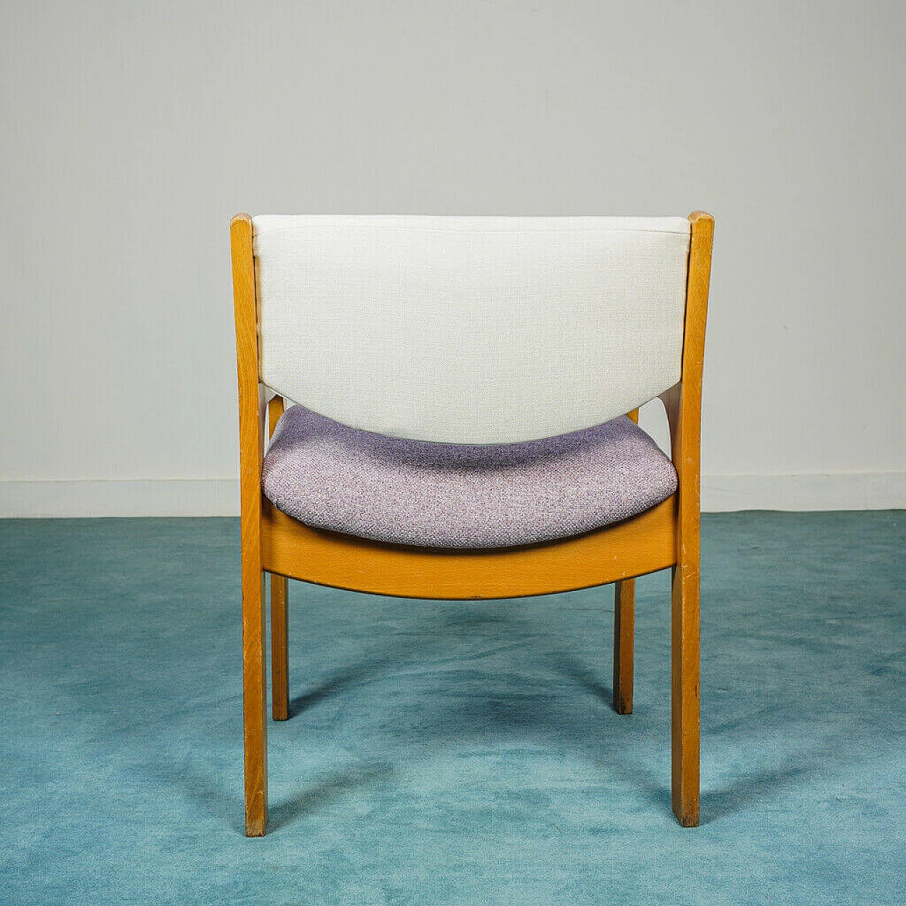 Pair of chairs in wood and lilac fabric, 70s 1192491