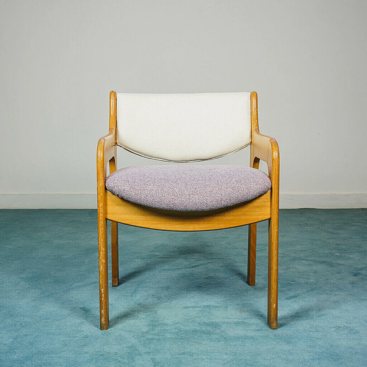 Pair of chairs in wood and lilac fabric, 70s 1192493