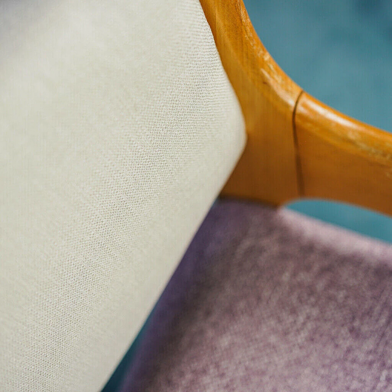 Pair of chairs in wood and lilac fabric, 70s 1192498