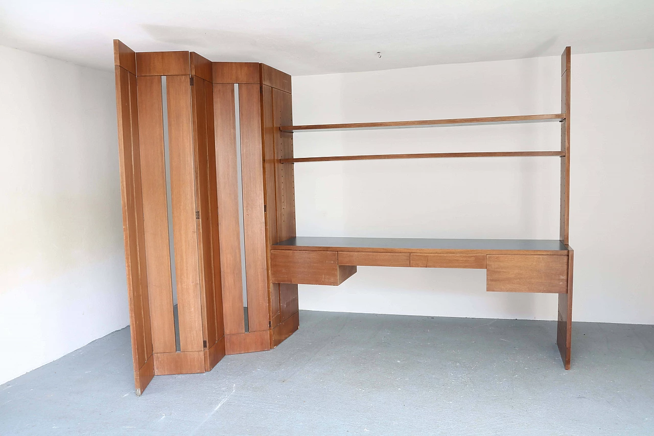 Bookcase with desk and partition in walnut wood, 60s 1192904