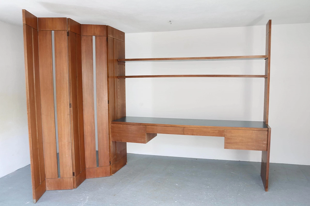 Bookcase with desk and partition in walnut wood, 60s 1192905