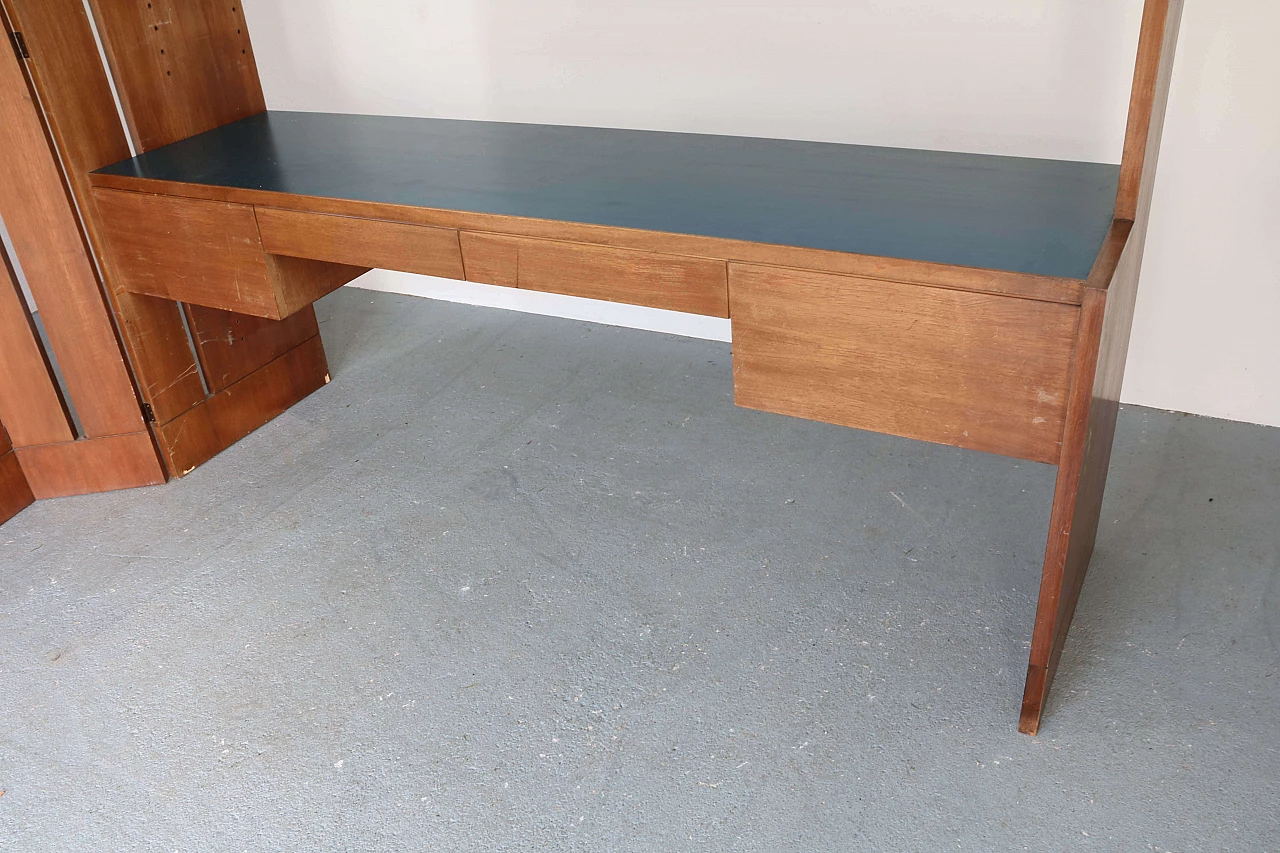 Mobile libreria con scrivania e separè in legno di noce, anni '60 1192906