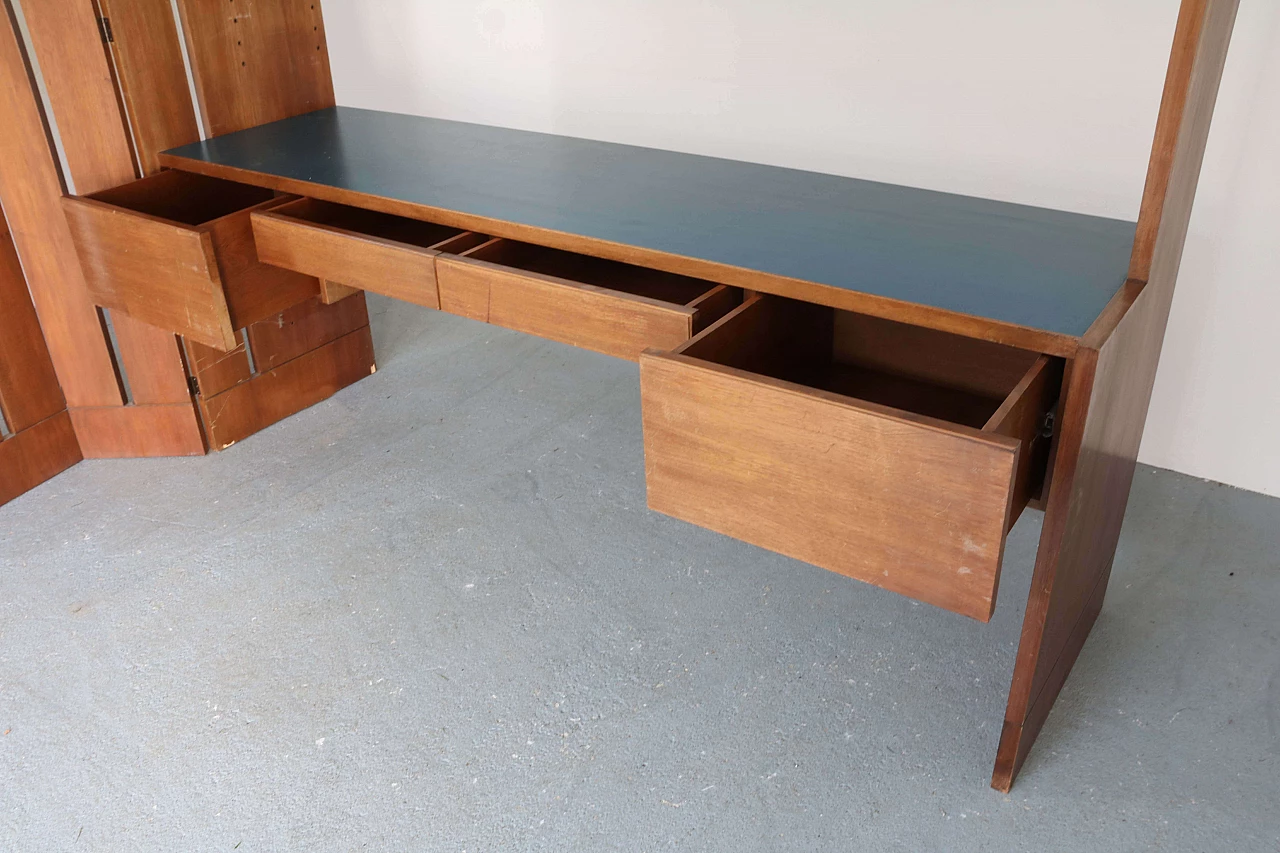 Mobile libreria con scrivania e separè in legno di noce, anni '60 1192907