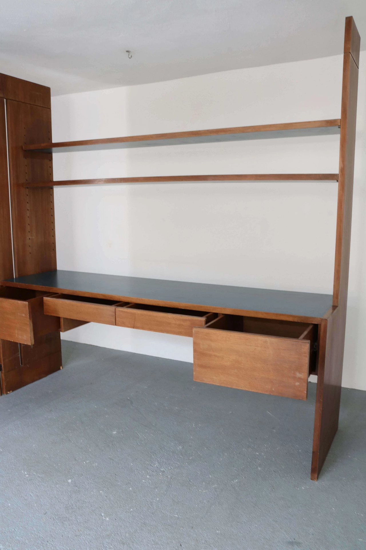 Bookcase with desk and partition in walnut wood, 60s 1192908
