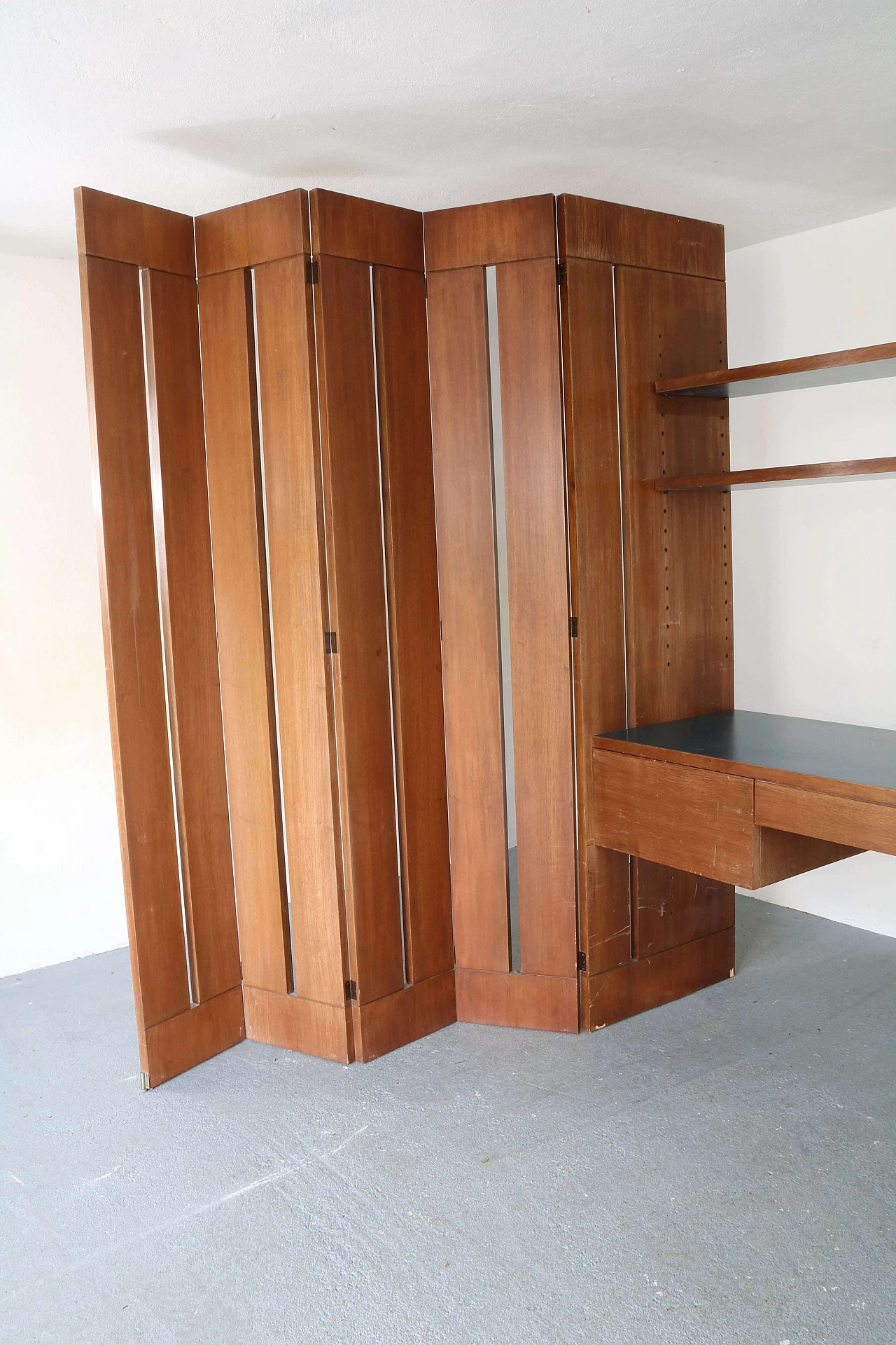 Bookcase with desk and partition in walnut wood, 60s 1192909