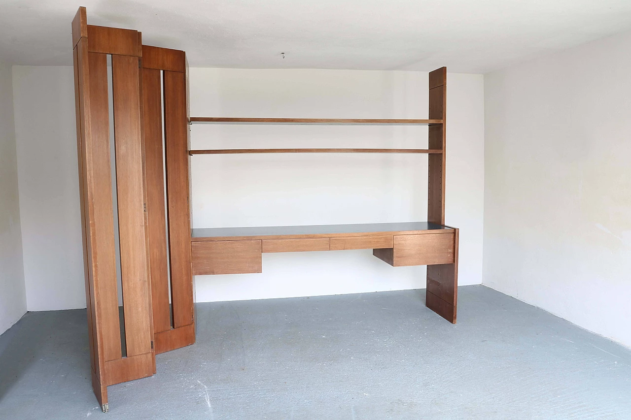 Bookcase with desk and partition in walnut wood, 60s 1192912