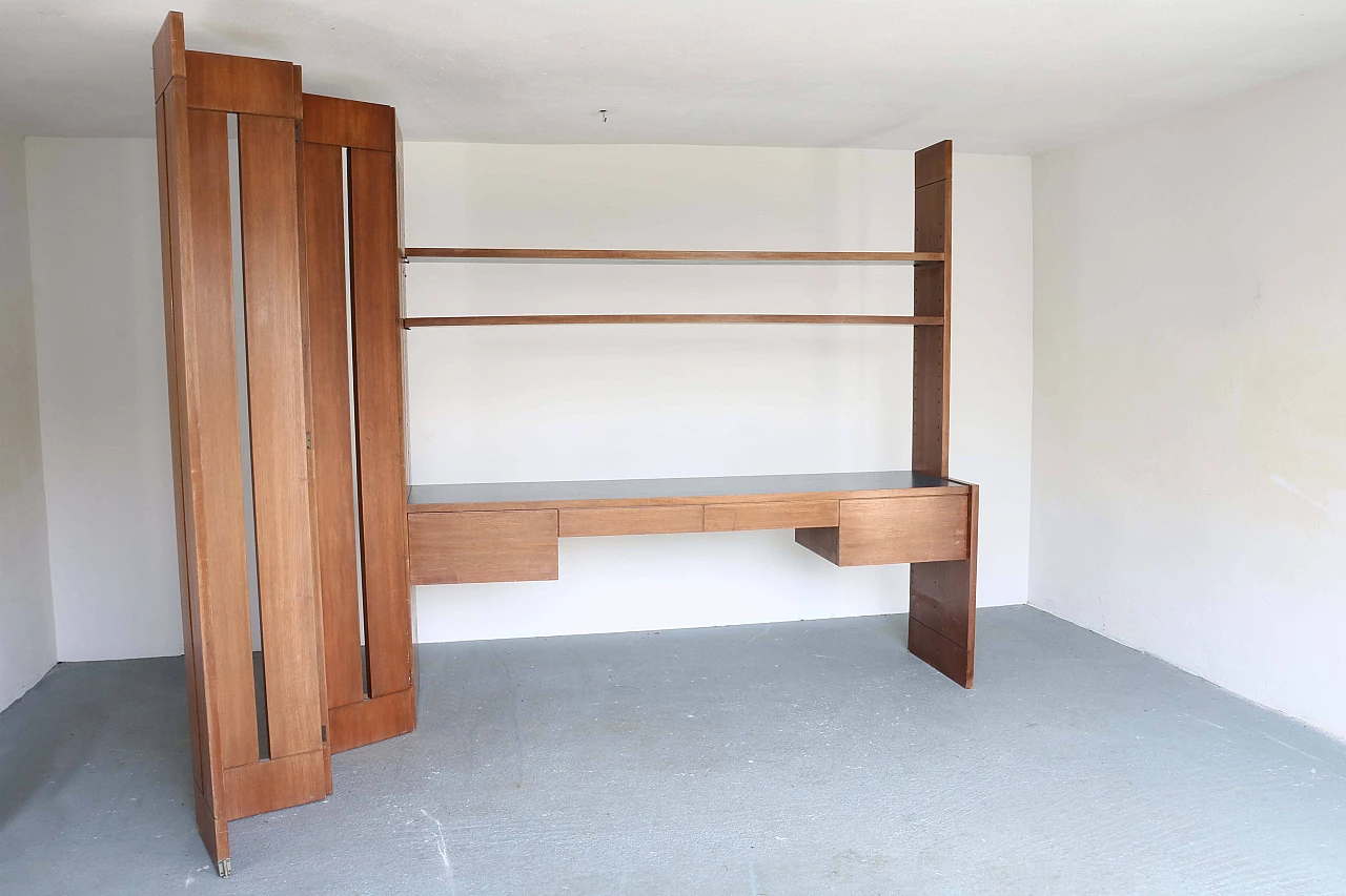 Bookcase with desk and partition in walnut wood, 60s 1192913