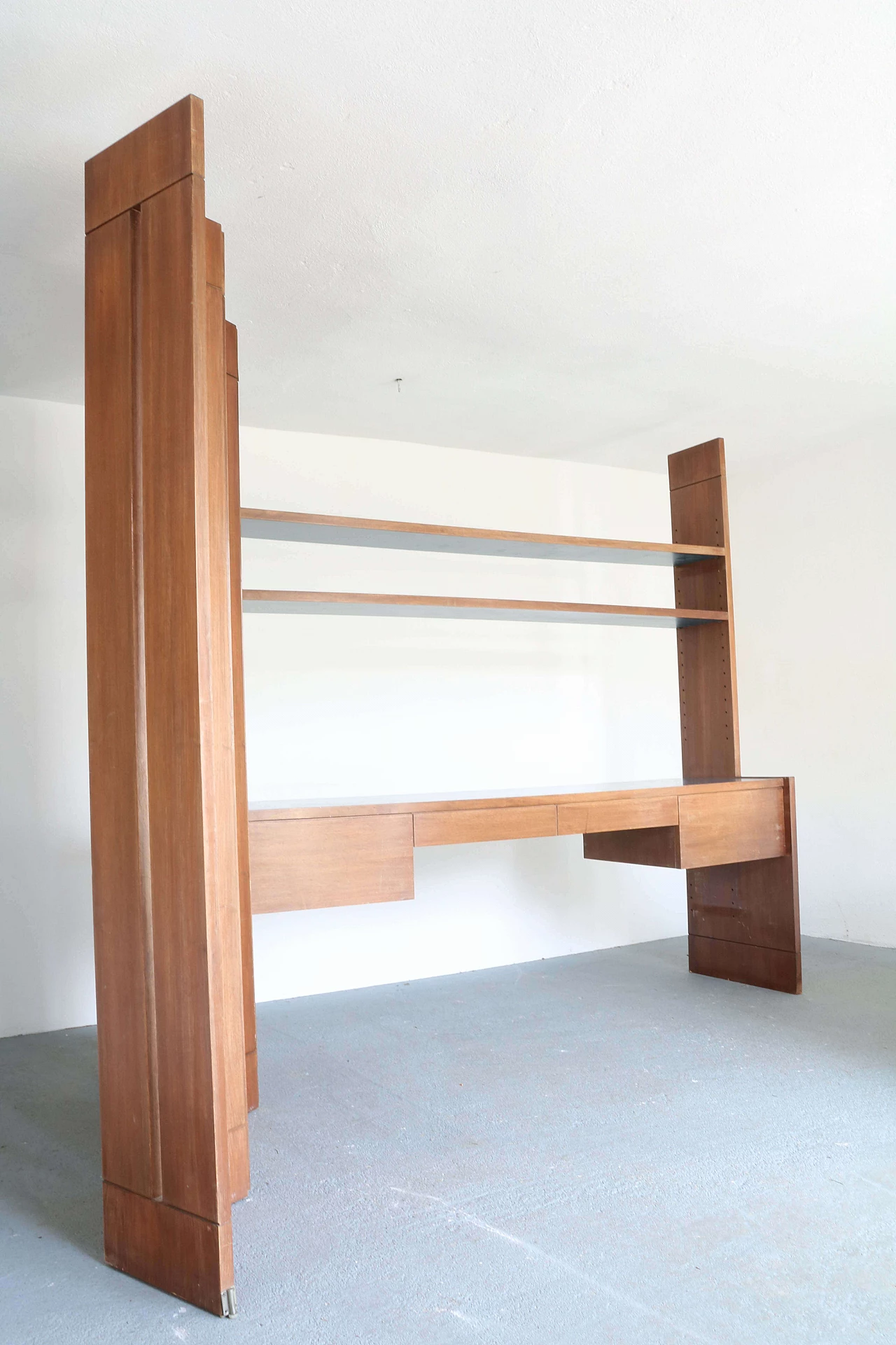 Bookcase with desk and partition in walnut wood, 60s 1192921