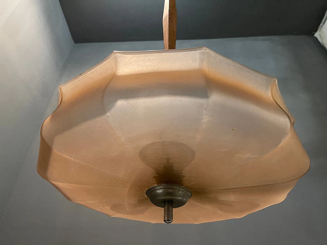 Lampadario in vetro rosa Art Deco, anni '50 1193036