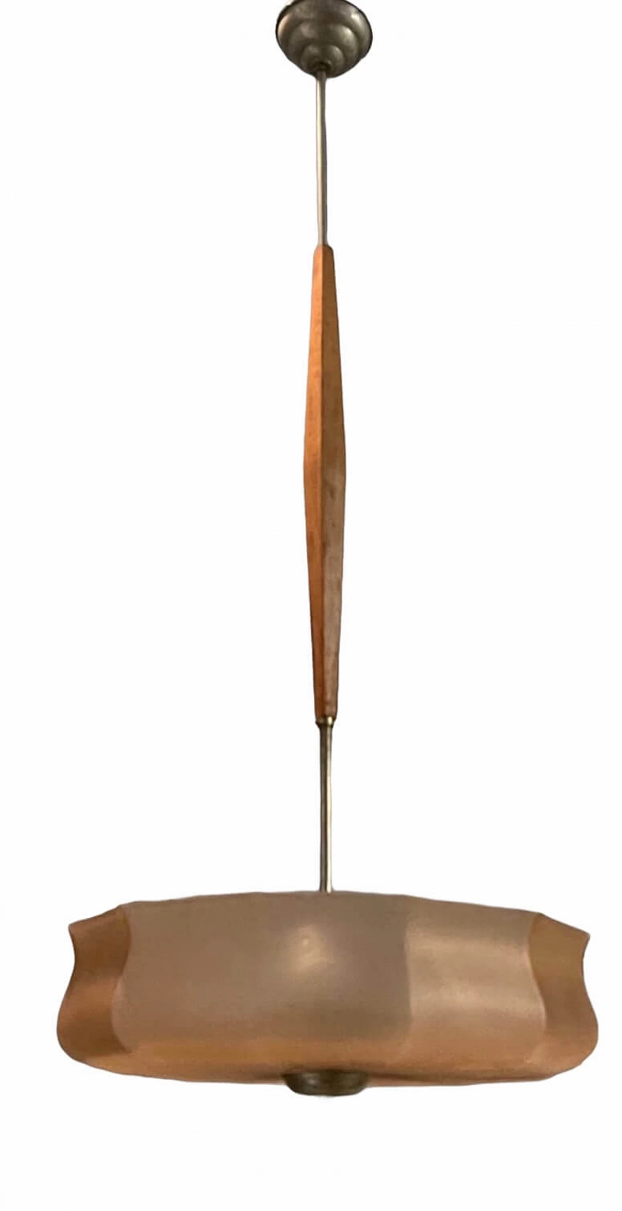 Lampadario in vetro rosa Art Deco, anni '50 1193037