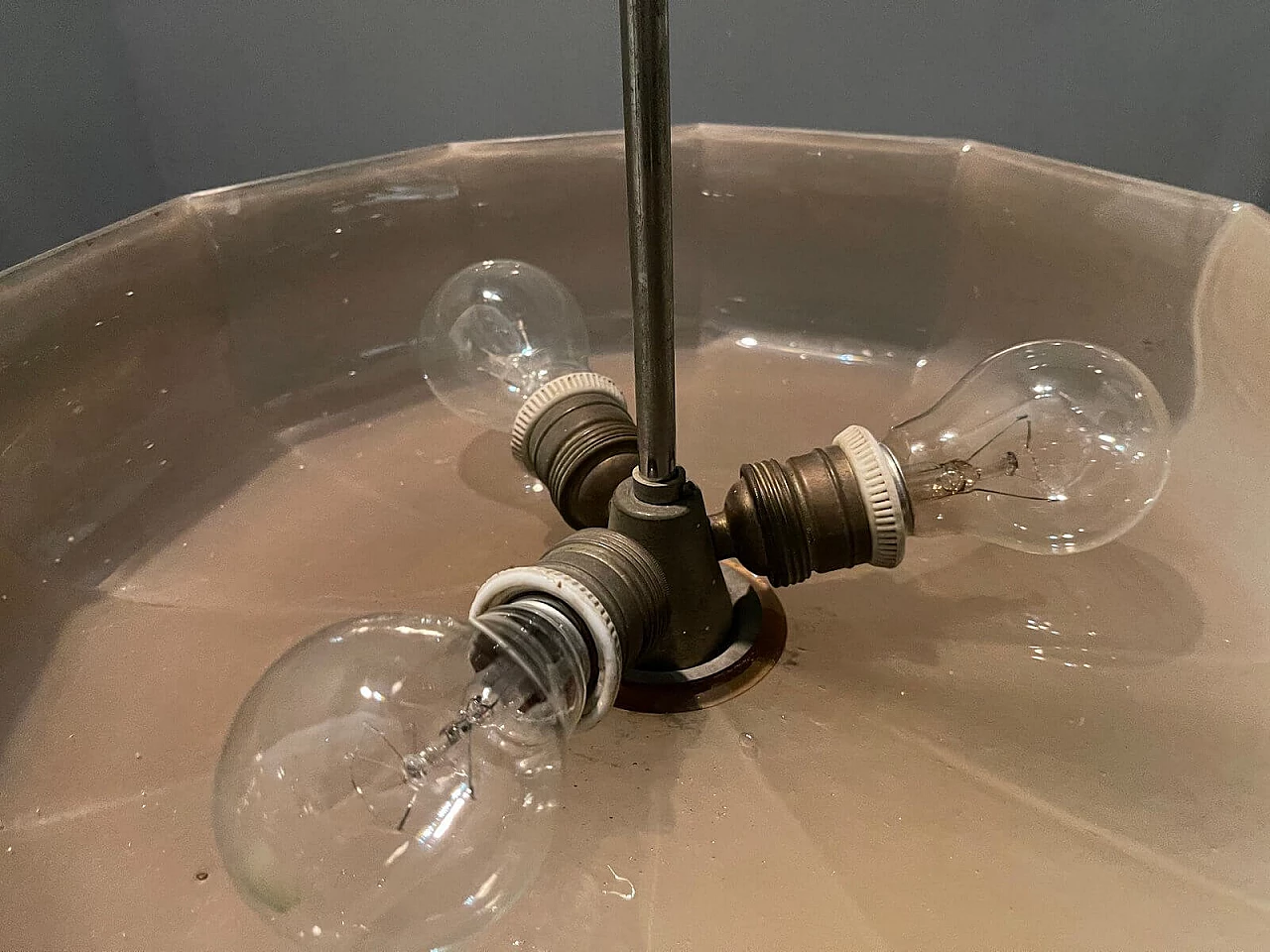 Lampadario in vetro rosa Art Deco, anni '50 1193039