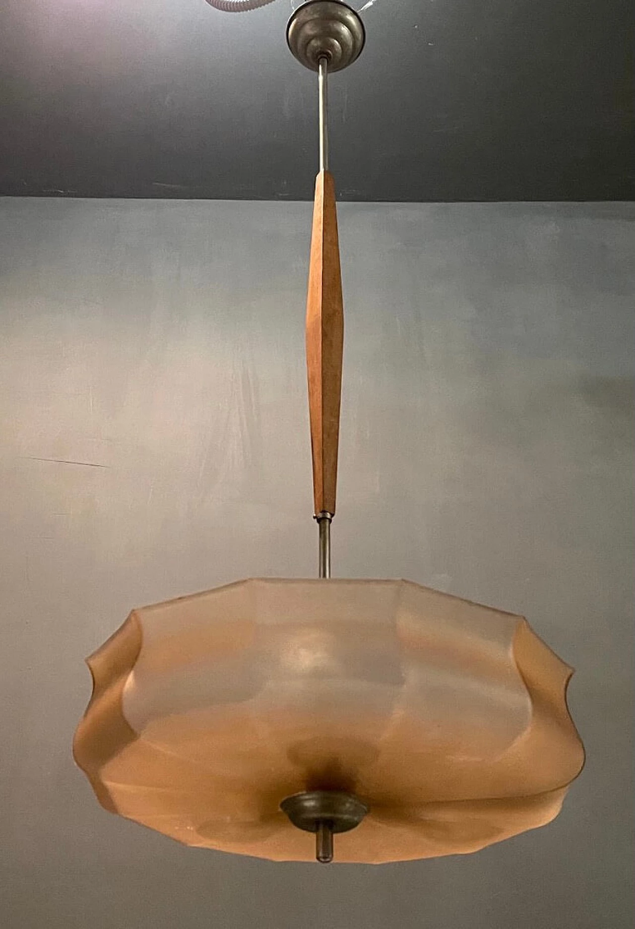 Lampadario in vetro rosa Art Deco, anni '50 1193040