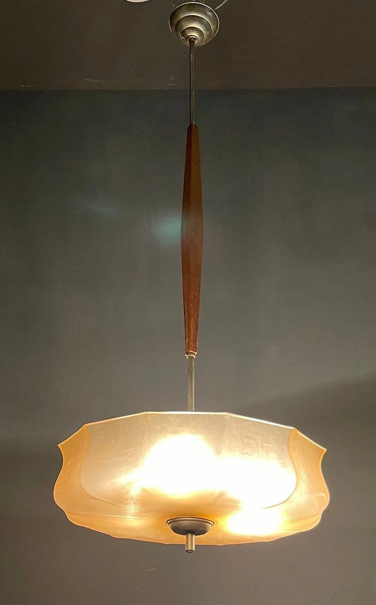 Lampadario in vetro rosa Art Deco, anni '50 1193041