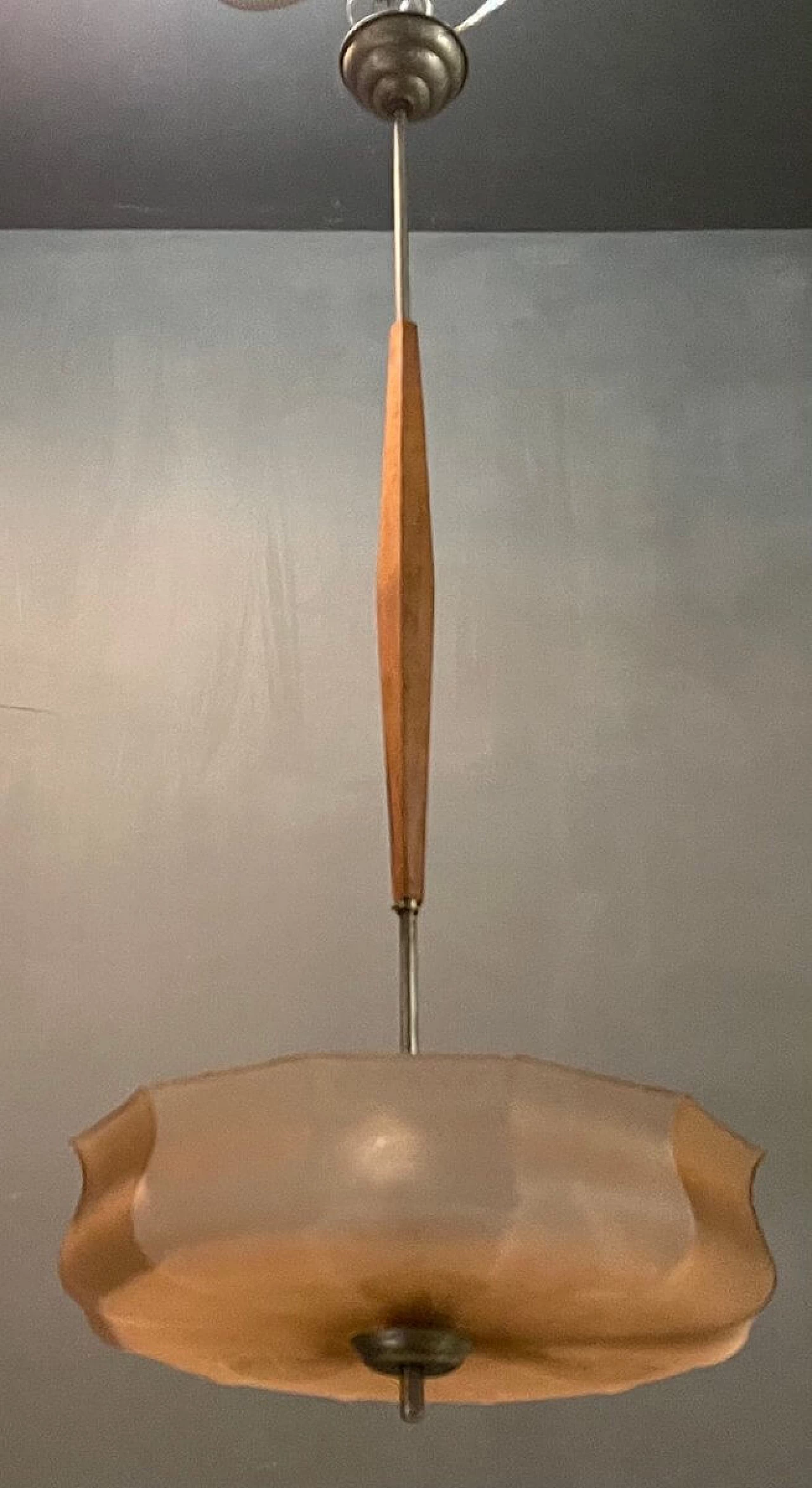 Lampadario in vetro rosa Art Deco, anni '50 1193042