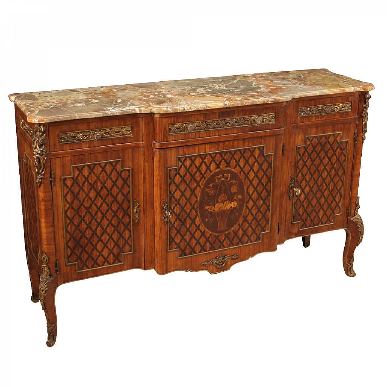 Large French inlaid sideboard with marble top, 20th century 1193069