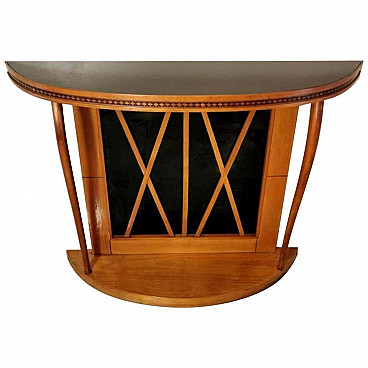 Console in cherrywood and black glass in the style of Osvaldo Borsani, 60s