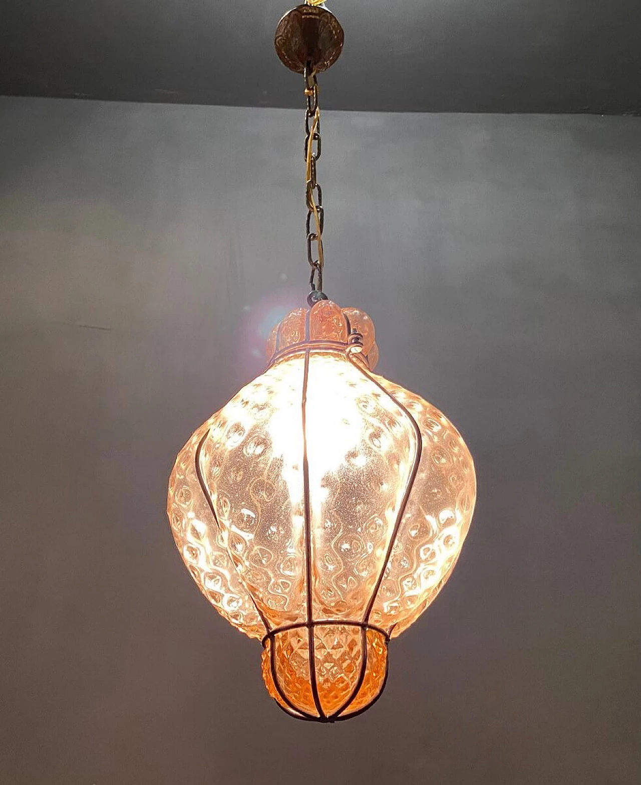Pink handblown  Murano glass pendant lamp, 70s 1193170