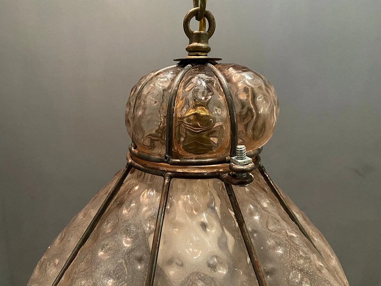 Pink handblown  Murano glass pendant lamp, 70s 1193173