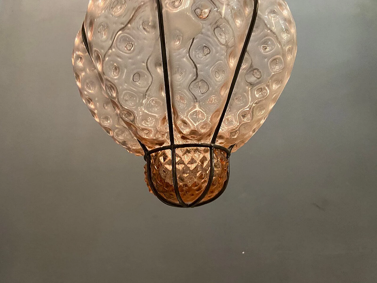 Pink handblown  Murano glass pendant lamp, 70s 1193174