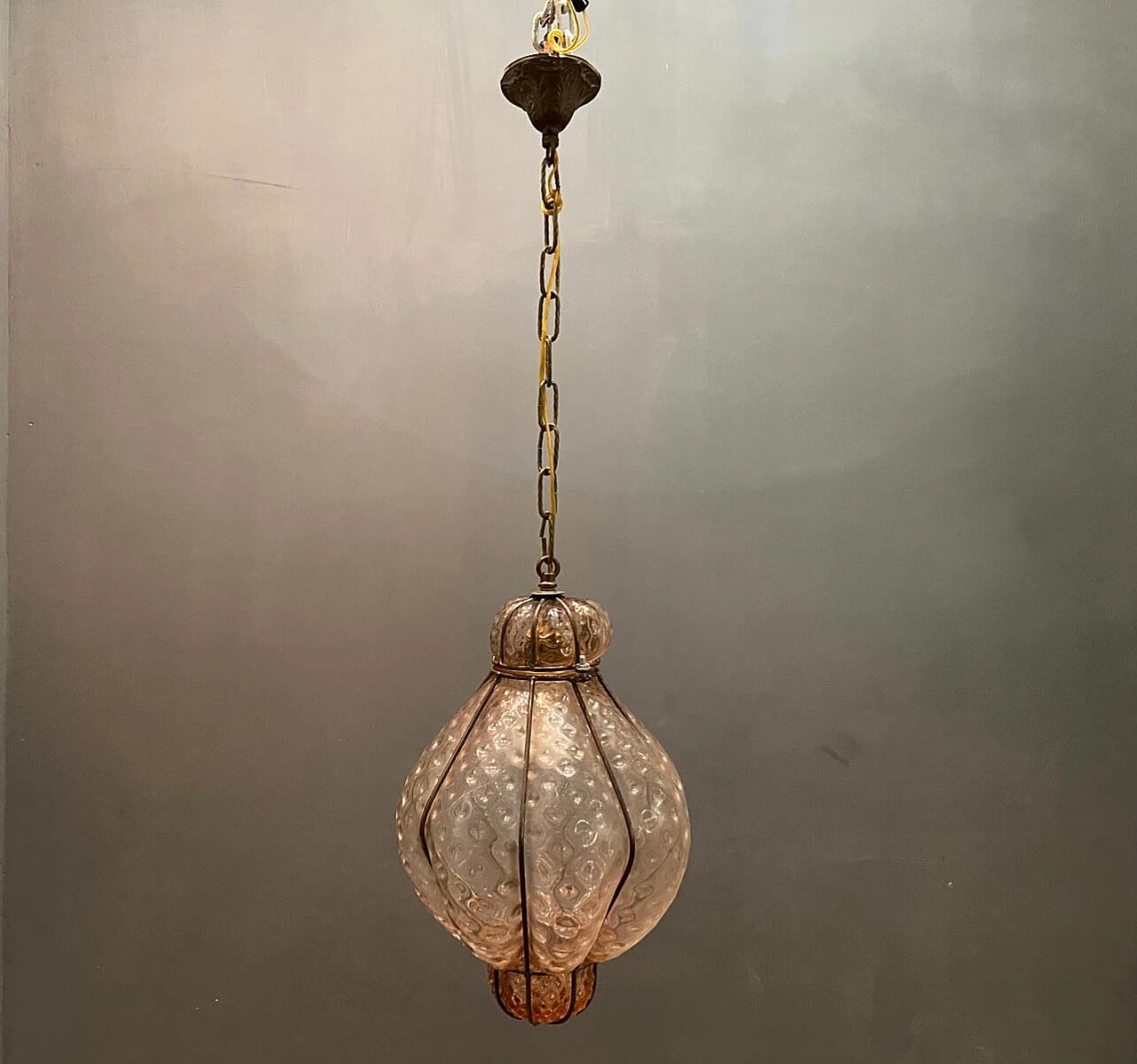 Pink handblown  Murano glass pendant lamp, 70s 1193175