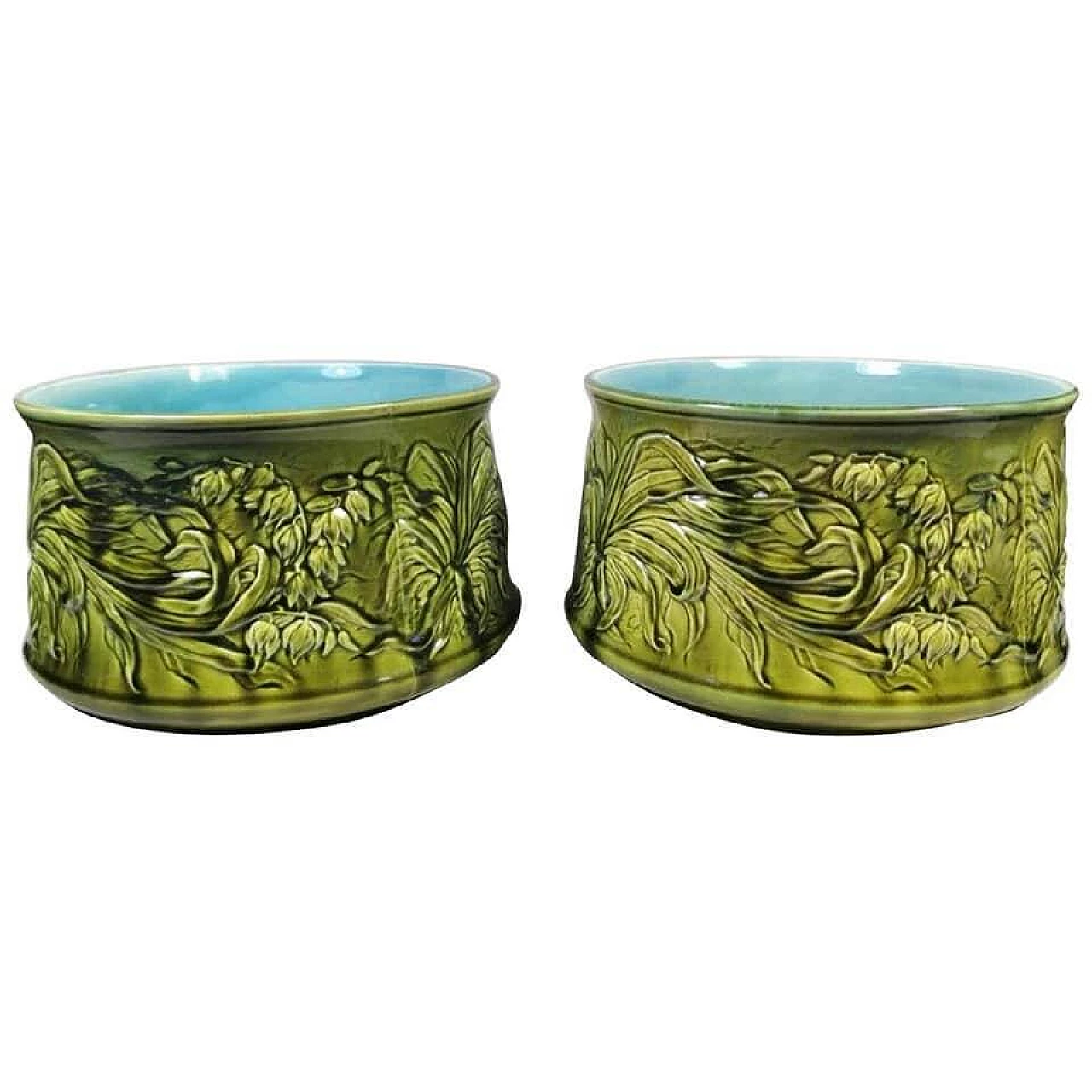 Pair of Art Noveau cachepots in ceramic barbotine, 20s 1193196