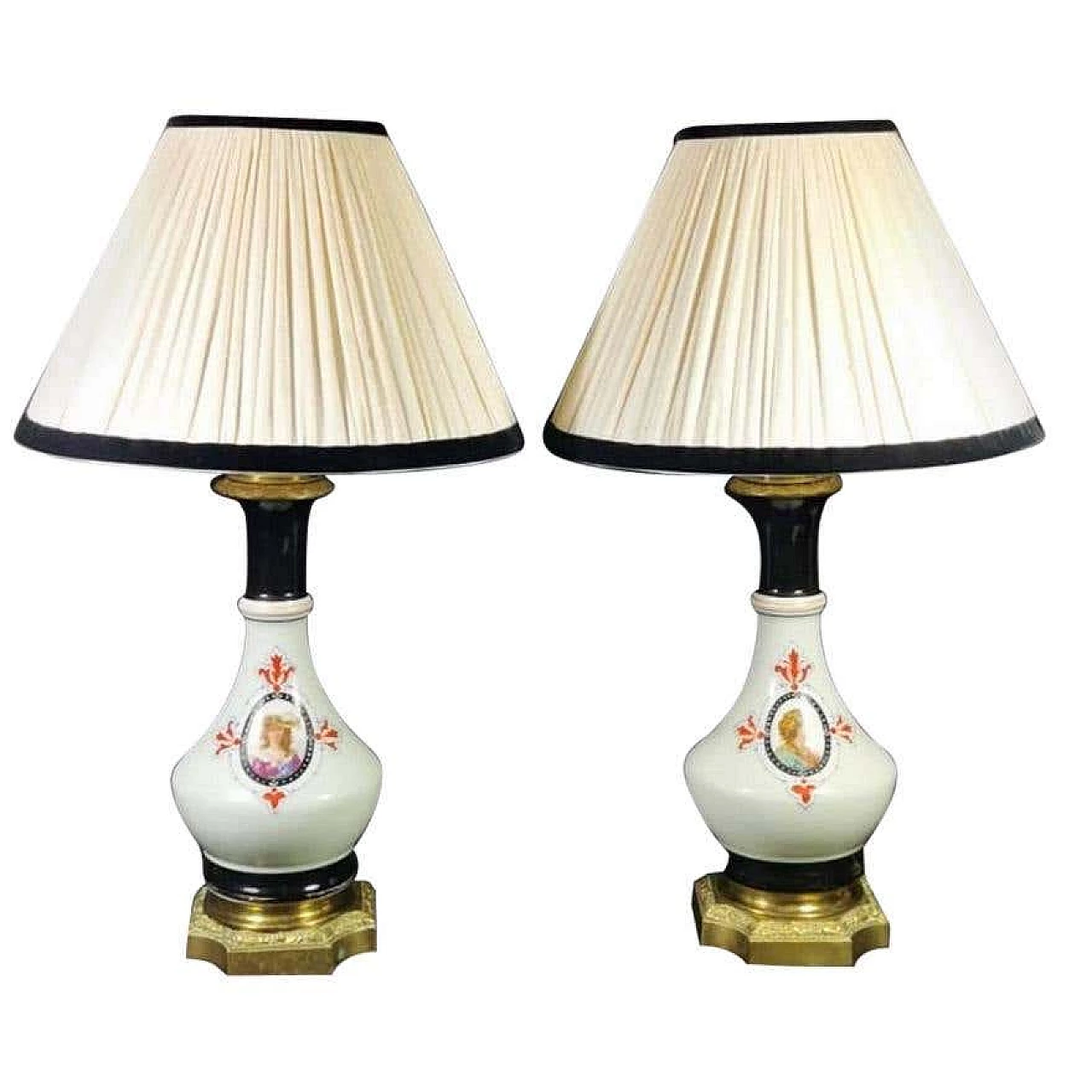 Coppia di lampade a olio Napoleone III in porceain de Paris 1193330