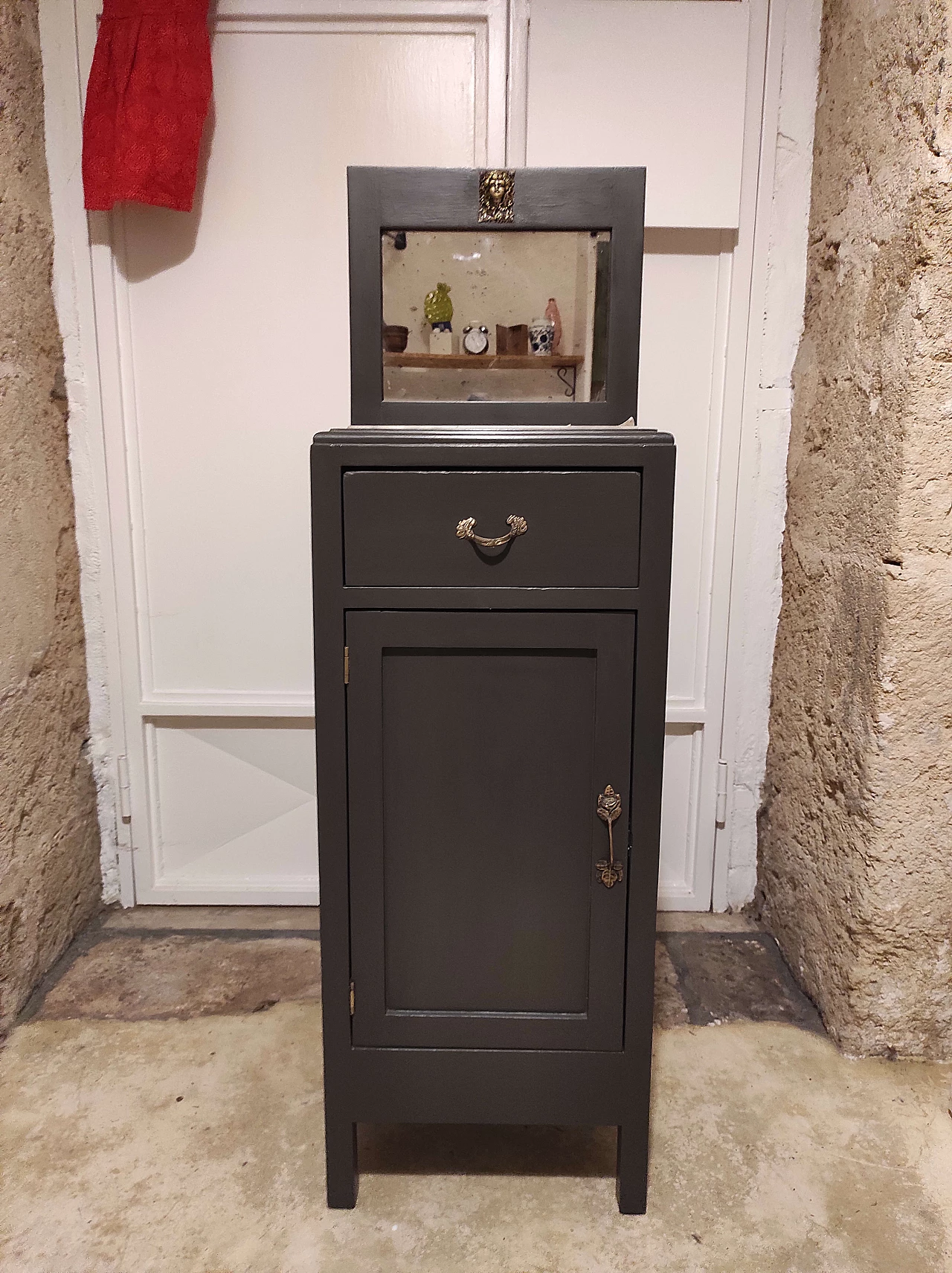 Fir and marble nightstand, 20s 1193334