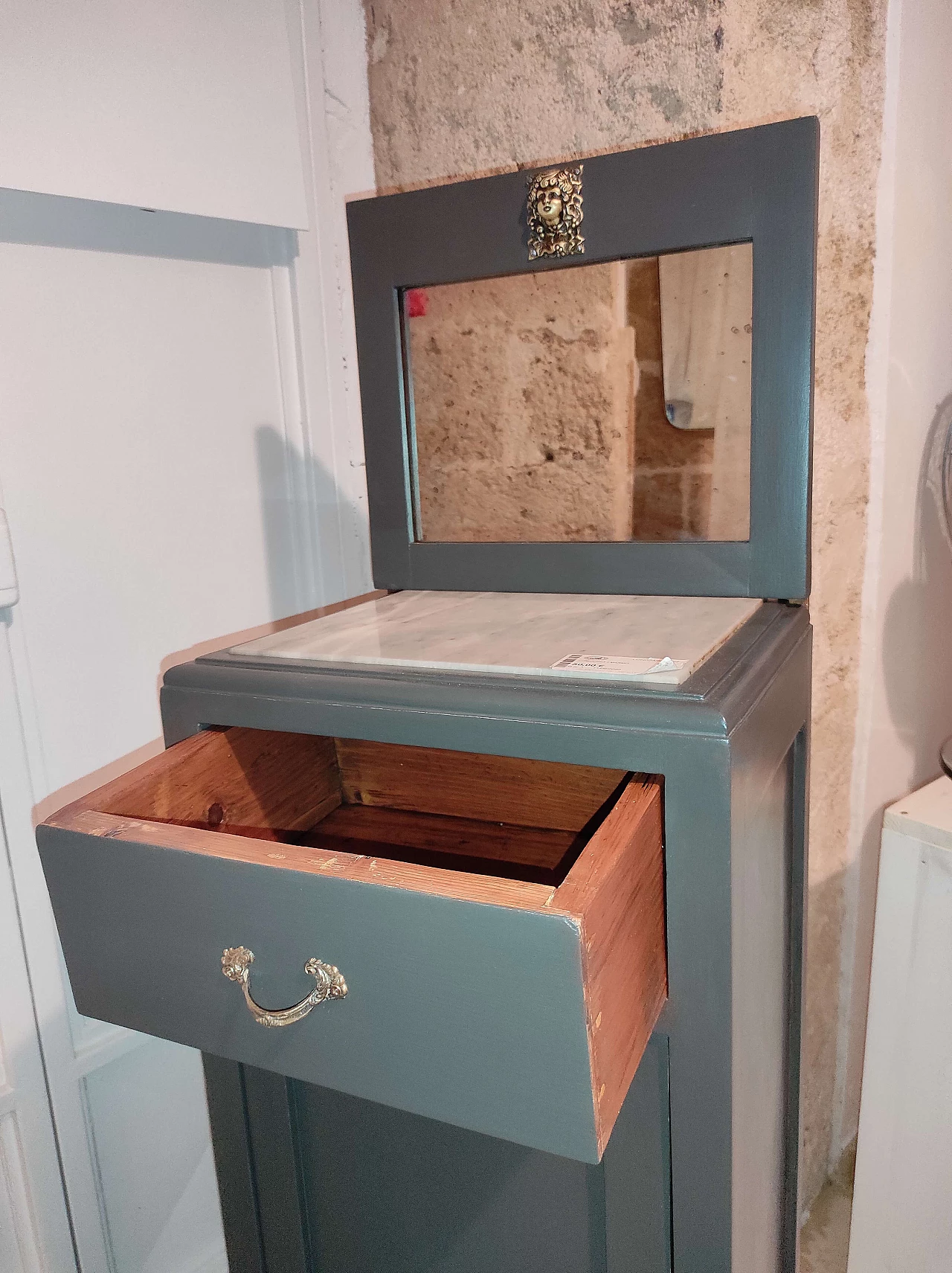 Fir and marble nightstand, 20s 1193335